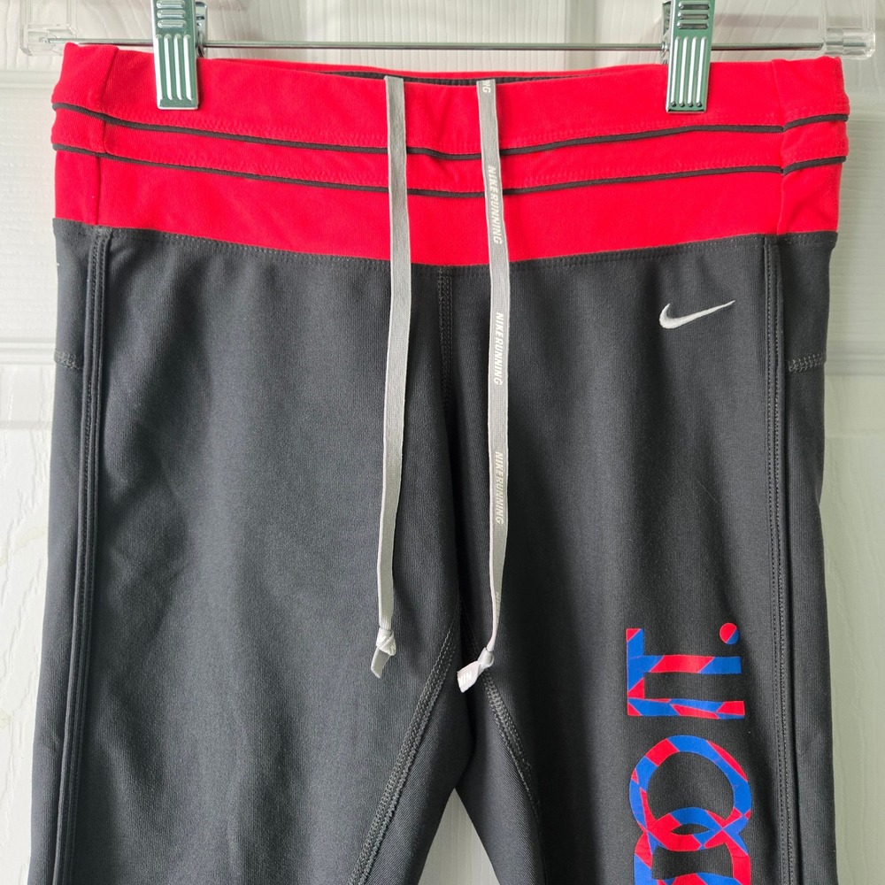 Nike Running Women S Dri-FIT Cropped Leggings Grey Red Just Do It Graphic Capri